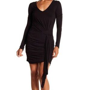 Kendall and Kylie V-Neck Ruched Wrap Dress Black